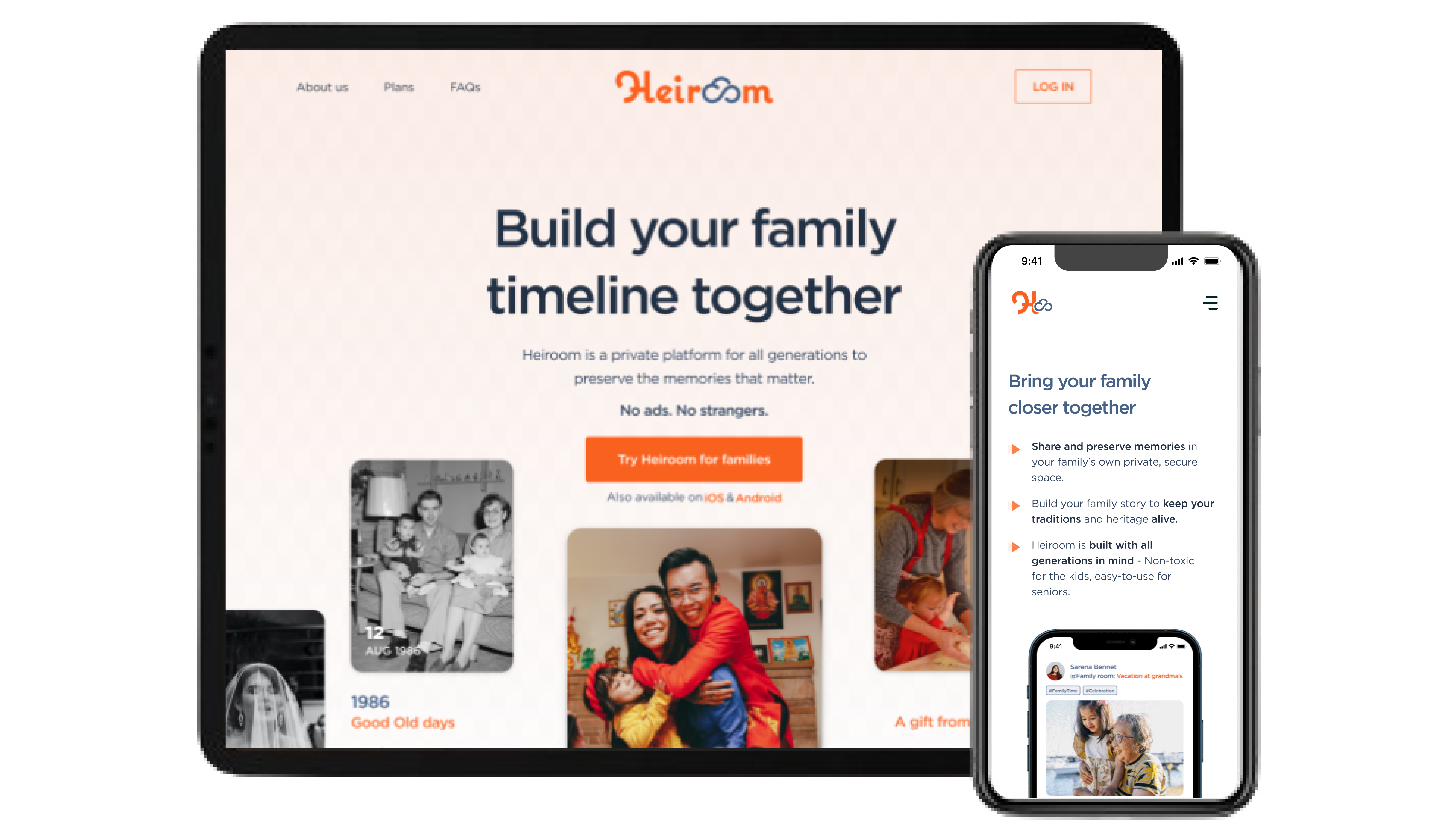 Heiroom real estate landing page on tablet and mobile